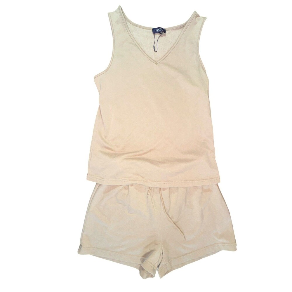NYDJ Two Piece Tank Top Shorts Lounge Set Beige Nude Neutral Size S/M EUC Comfy